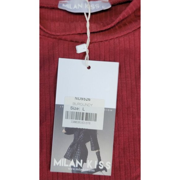 Milan Kiss Sleeveless Turtleneck Top Ribbed Burgandy Womens L New With Tags - Picture 5 of 6